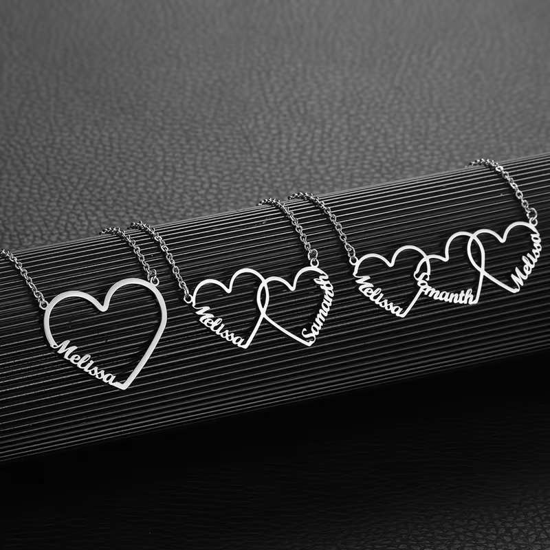 Custom Name Necklace Stainless Steel - Kalung Nama Hati Saling Terkait Kustom,