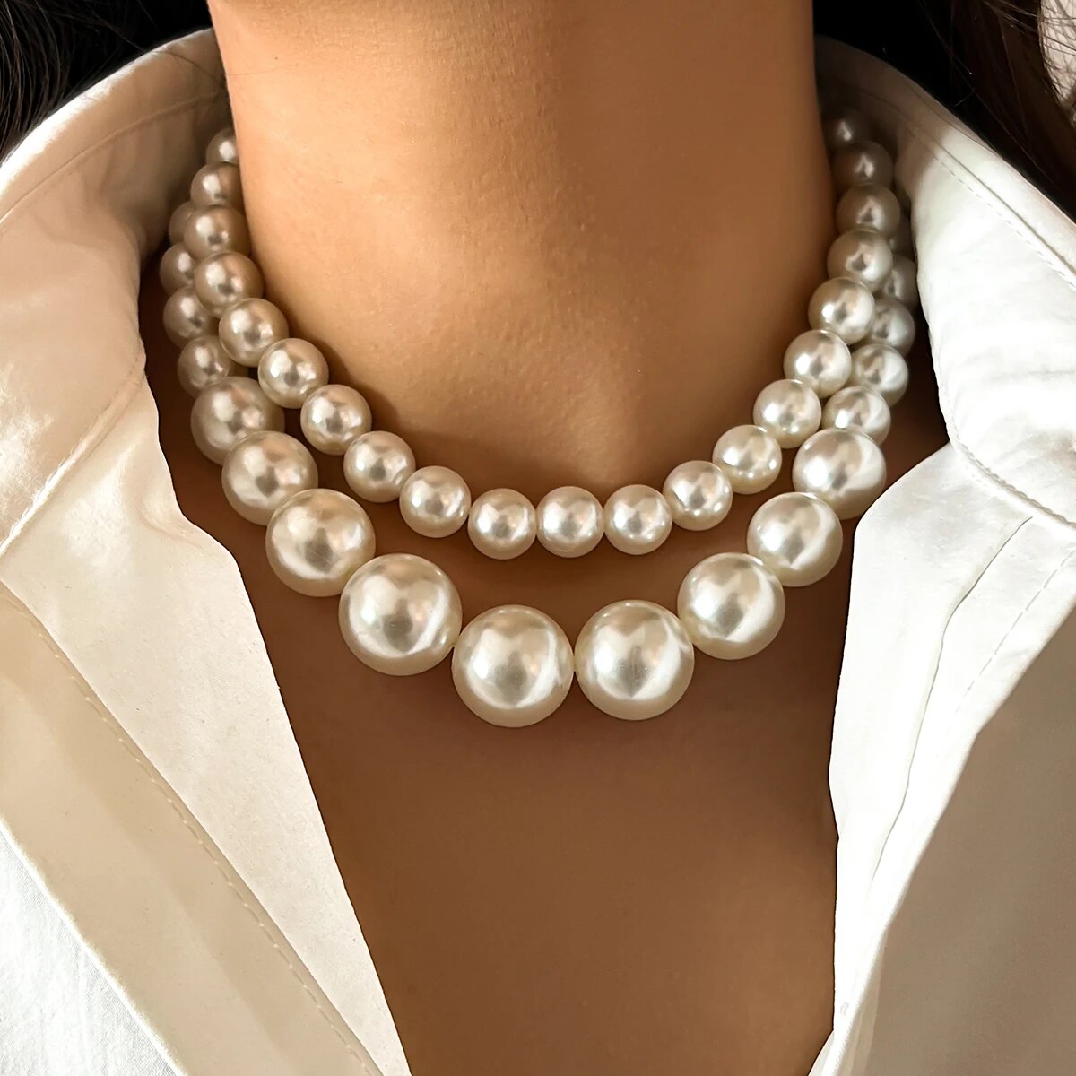 Pearl Choker Necklace Vintage - 2 buah/set kalung rantai klavikula mutiara