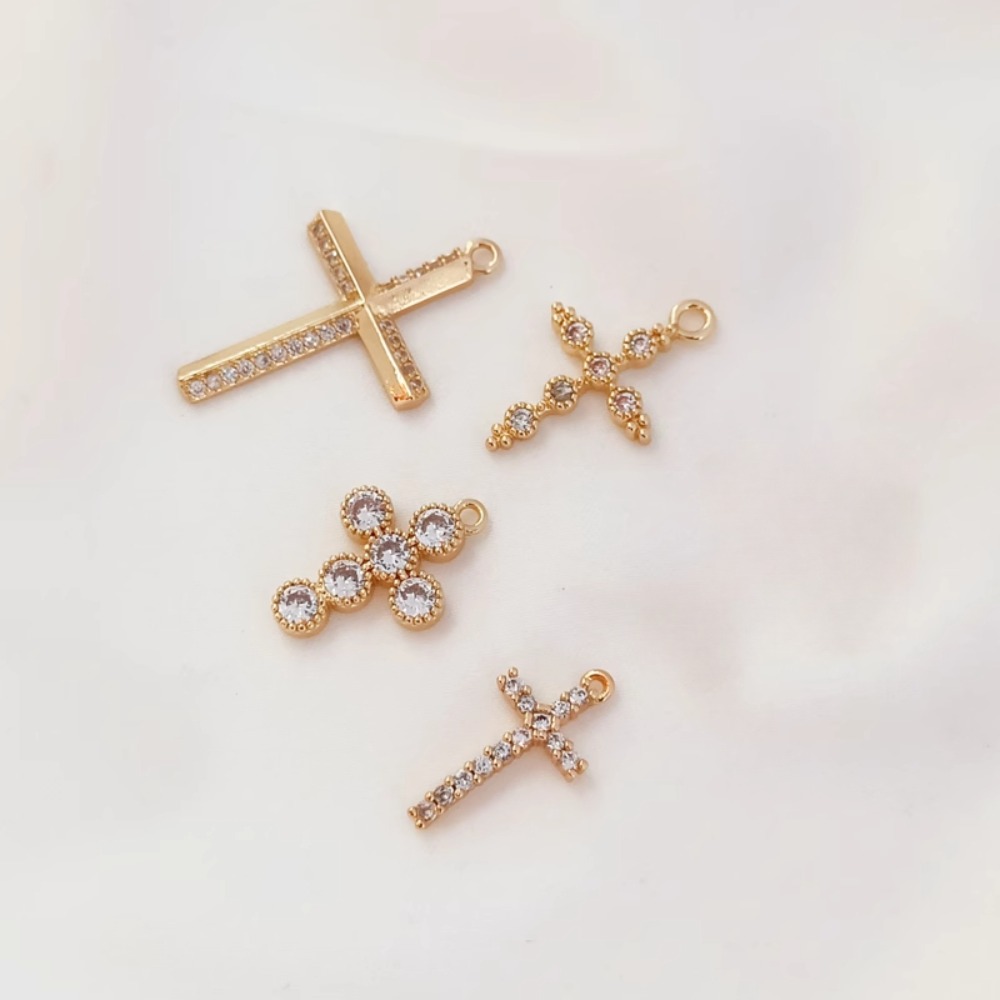 Cross Pendant Necklace Gold - Gelang Liontin Salib Zirkon Berlapis Emas