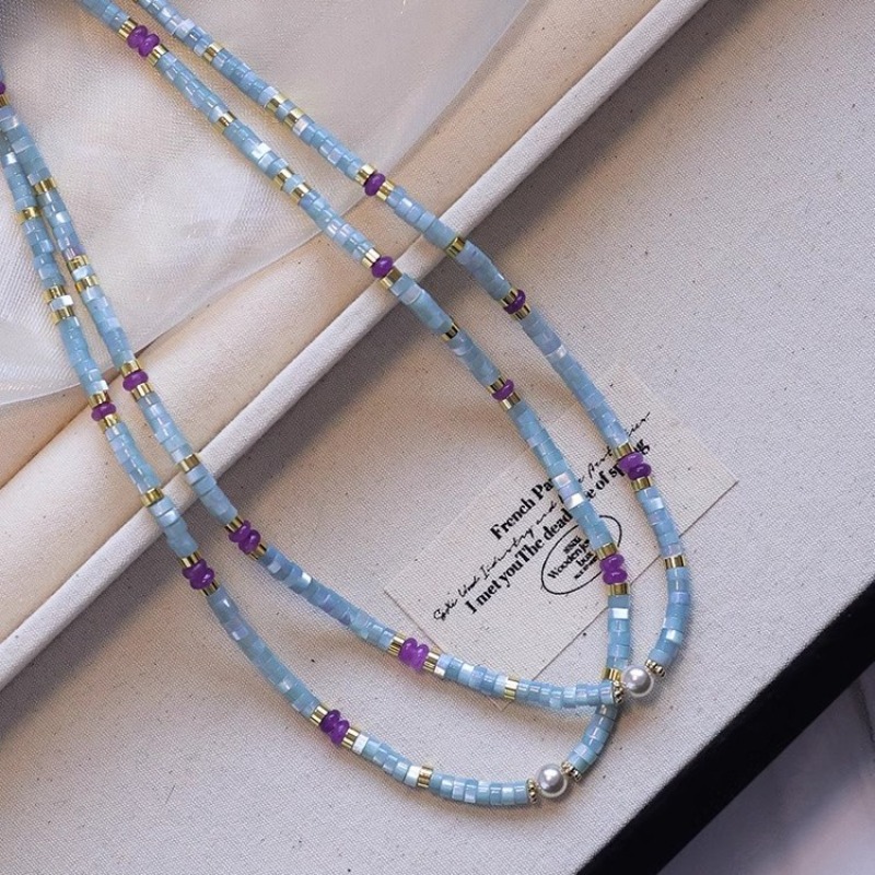 Pearl Choker Necklace Vintage - Minar Kalung Manik-manik Kristal Ungu Cangkang