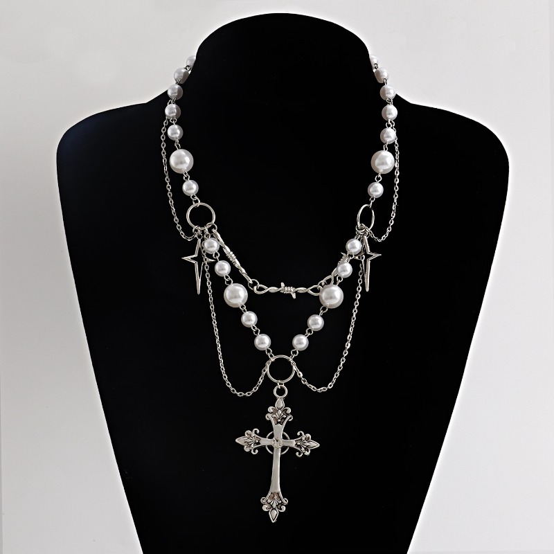 Kalung Liontin Salib Punk Sali - Pearl Choker Necklace Vintage ulasan dan harga