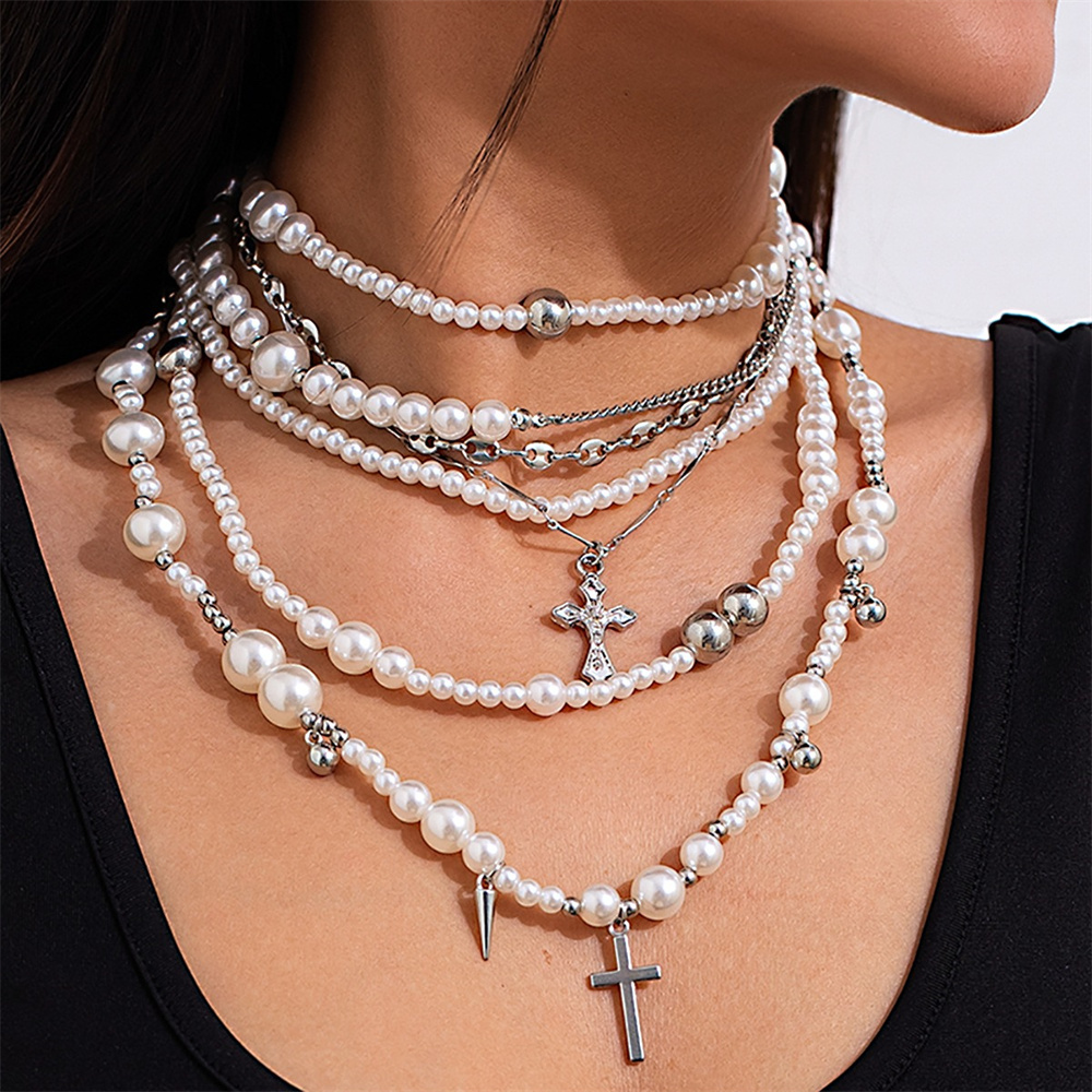 Kalung rantai manik-manik muti - Layered Pendant Necklace Aesthetic ulasan dan harga