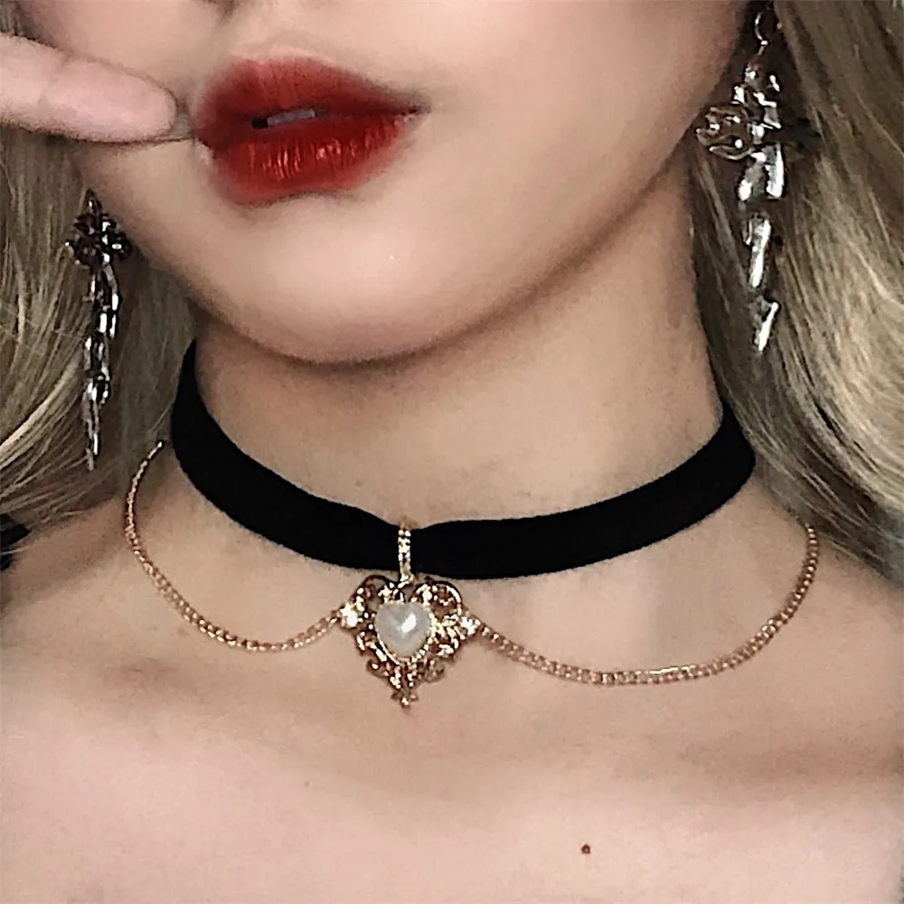 Kalung Choker rantai beludru V - Pearl Choker Necklace Vintage ulasan dan harga