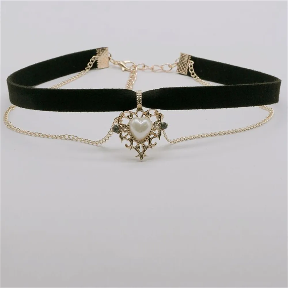 Kalung Choker rantai beludru V - Pearl Choker Necklace Vintage ulasan dan harga