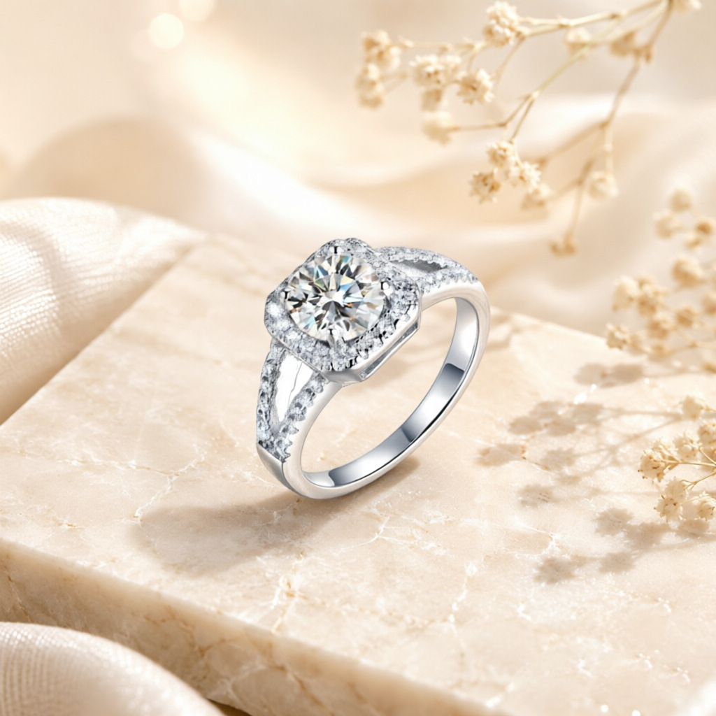 Cincin berlian moissanite 1 ka - Moissanite Engagement Ring 1 Carat ulasan dan harga