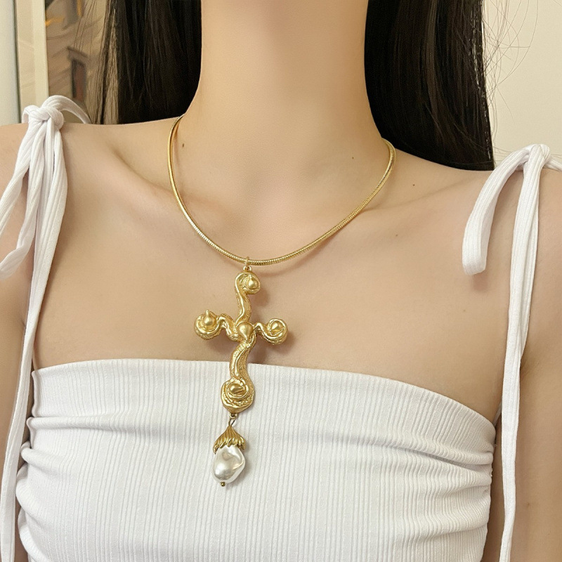 Kalung Liontin Salib Mutiara B - Pearl Choker Necklace Vintage ulasan dan harga