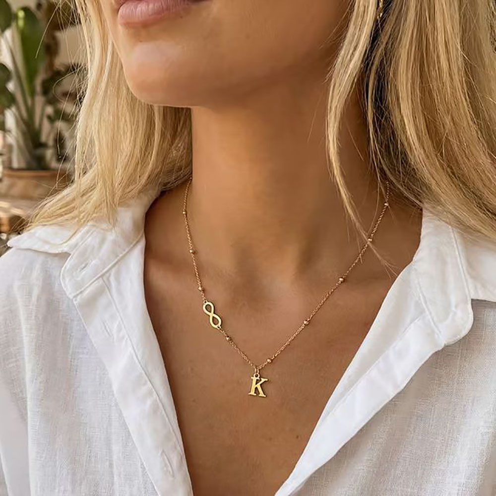 Kalung Rantai Manik-manik Simb - Initial Letter Necklace 18K Gold ulasan dan harga