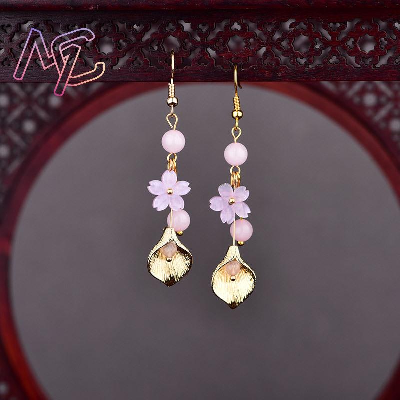 Anting Bunga Giok Alami Merah  - Earrings ulasan dan harga