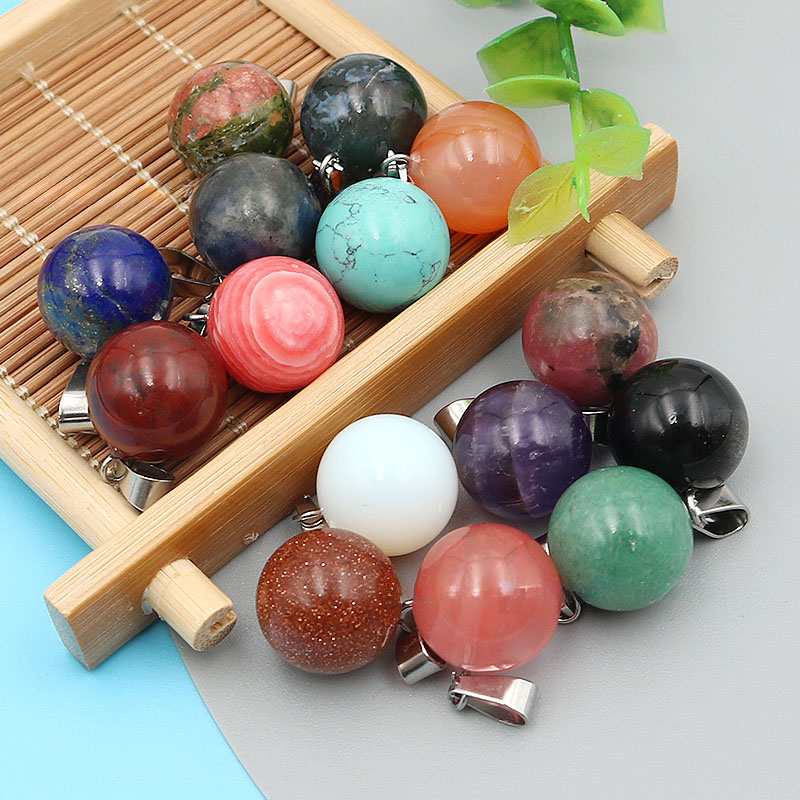 20 Buah/Tas 14Mm Batu Alam Bul - Crystal Pendant Necklace Natural Stone ulasan dan harga
