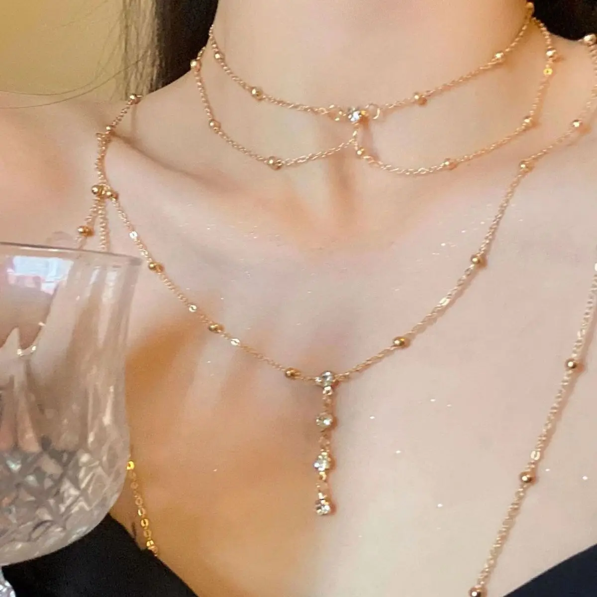 Estetika Multi-layer berkilau  - Layered Pendant Necklace Aesthetic ulasan dan harga