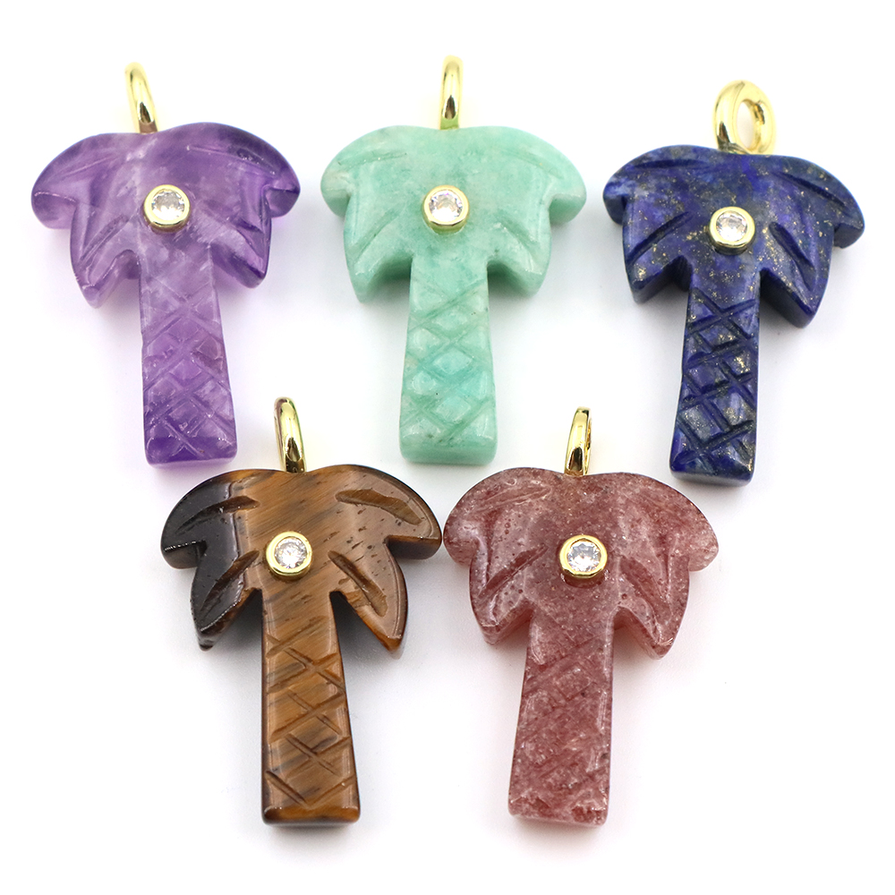 Liontin Pohon Kelapa Batu Alam - Crystal Pendant Necklace Natural Stone ulasan dan harga